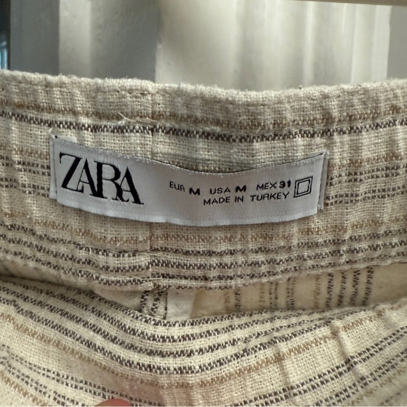 ZARA Women’s Textured Stripe Linen Blend Pants | Size Medium | Drawstring Waist - Picture 3 of 3
